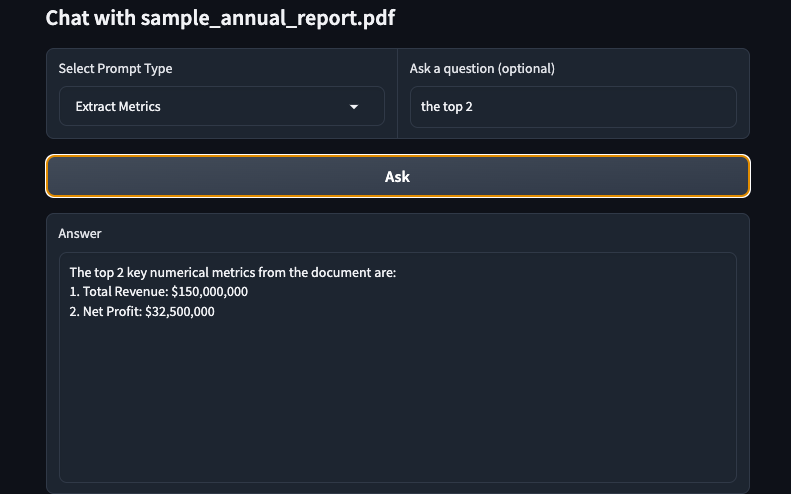 Extract Metrics Screenshot
