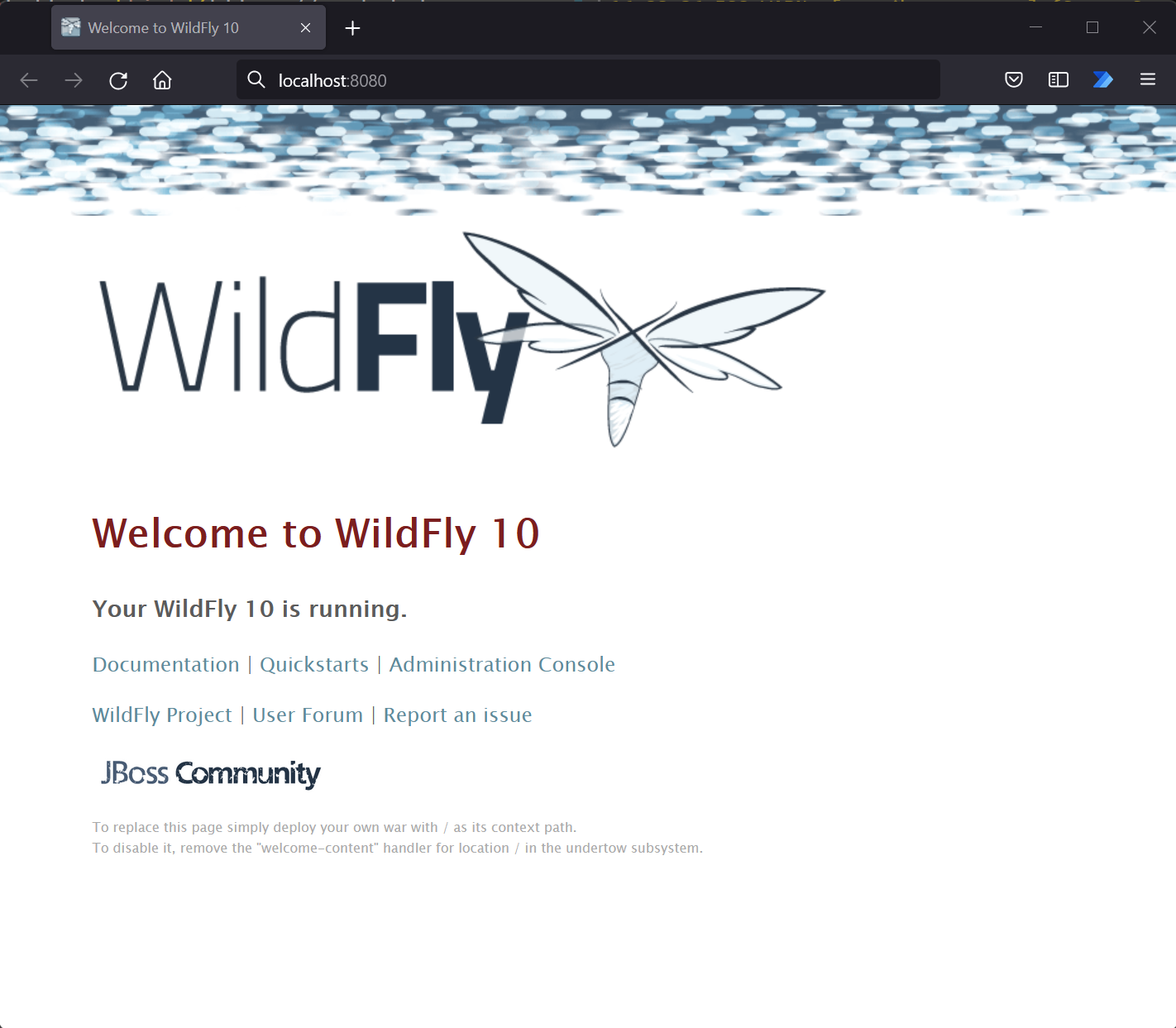 WildFly 10 running screen