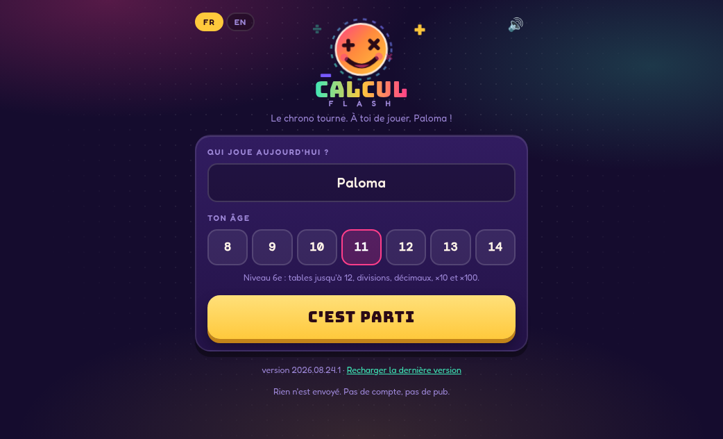 Calcul Flash — écran d'accueil