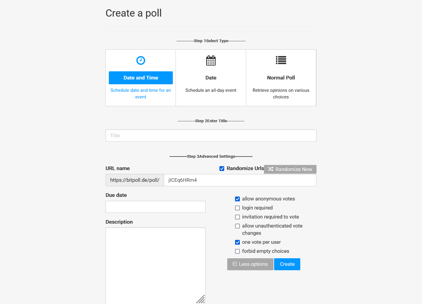 Poll Creation Step 1