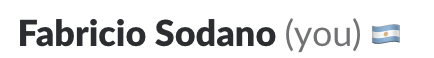 User Fabricio Sodano with the argentinian flag set as his slack status