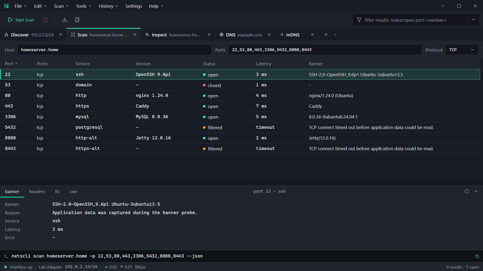 Desktop app showing port scan results