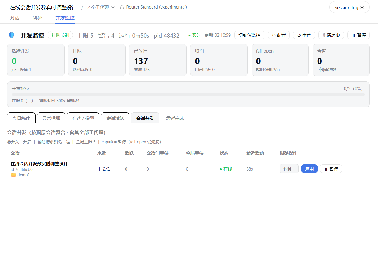 会话并发——按顶层会话实时设置并发数