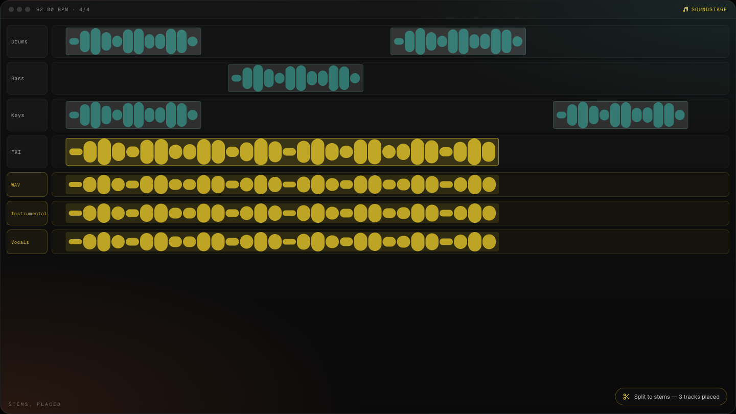 Stems split onto labelled Live tracks
