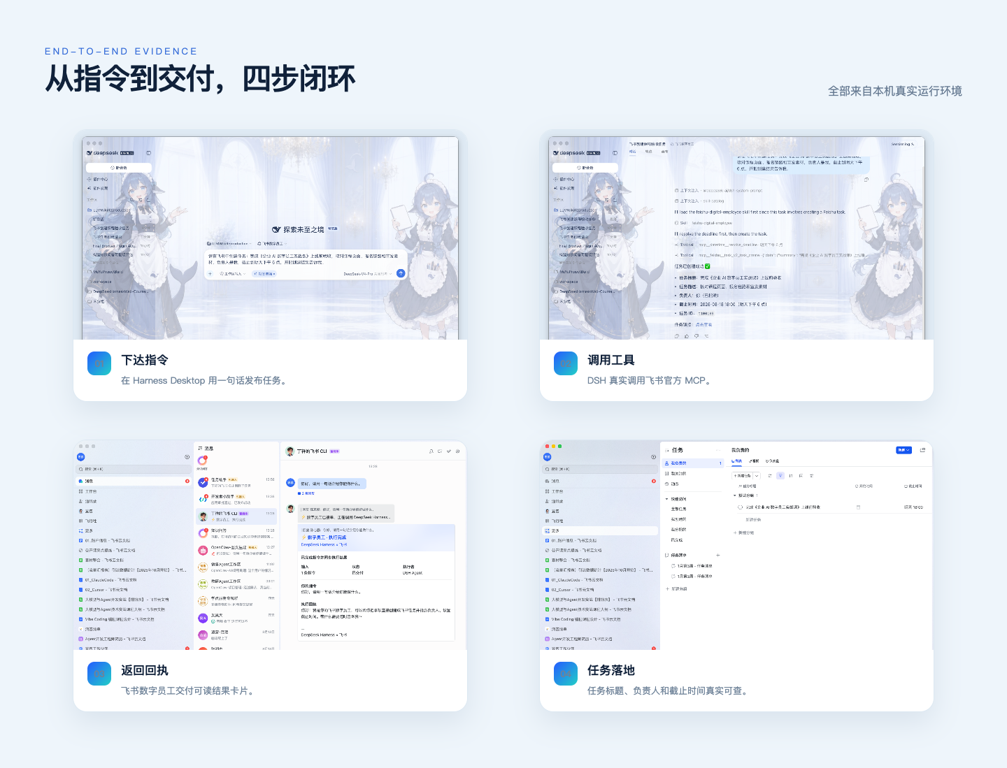 飞书数字员工从 Harness 指令、MCP 调用、飞书回执到任务落地的四步闭环