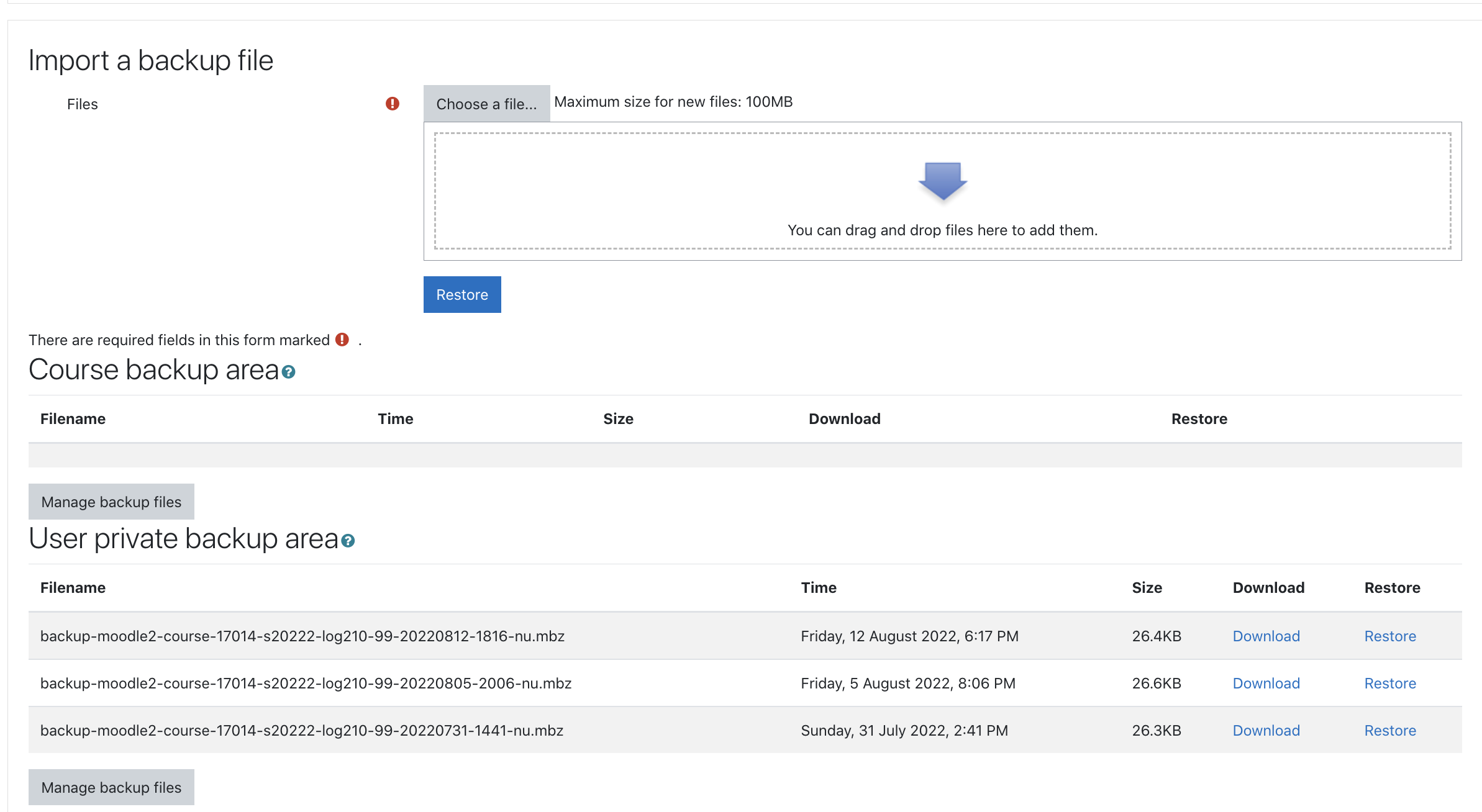 Moodle backup