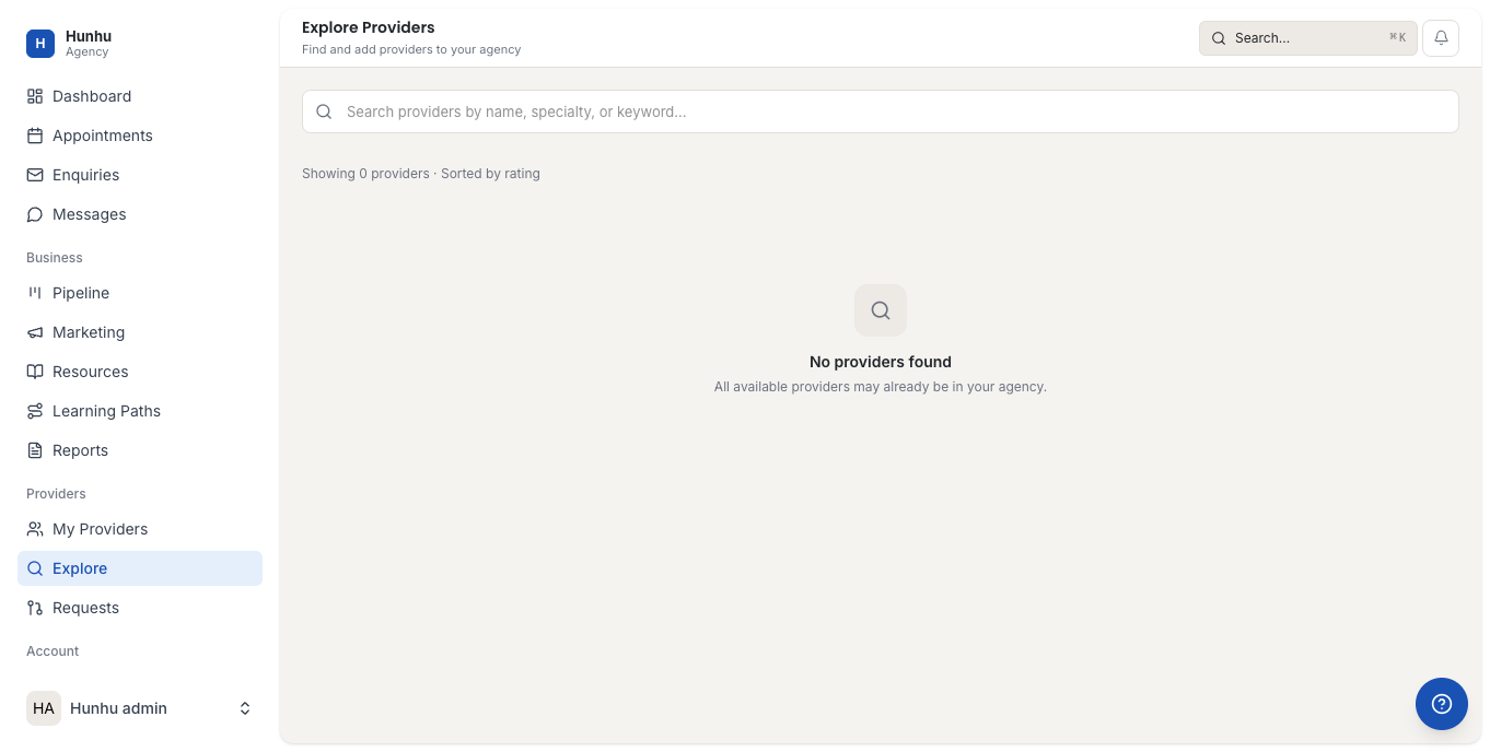 Agency explore provider search results