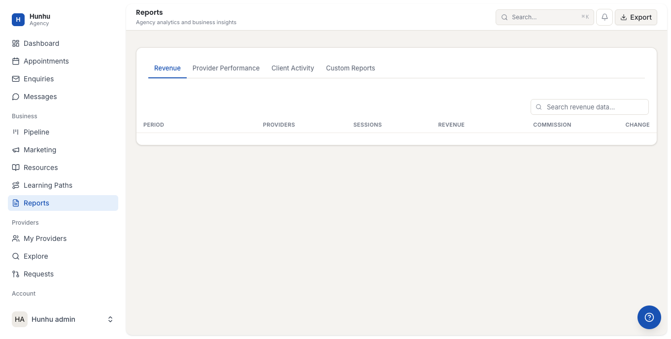 Agency reports overview page