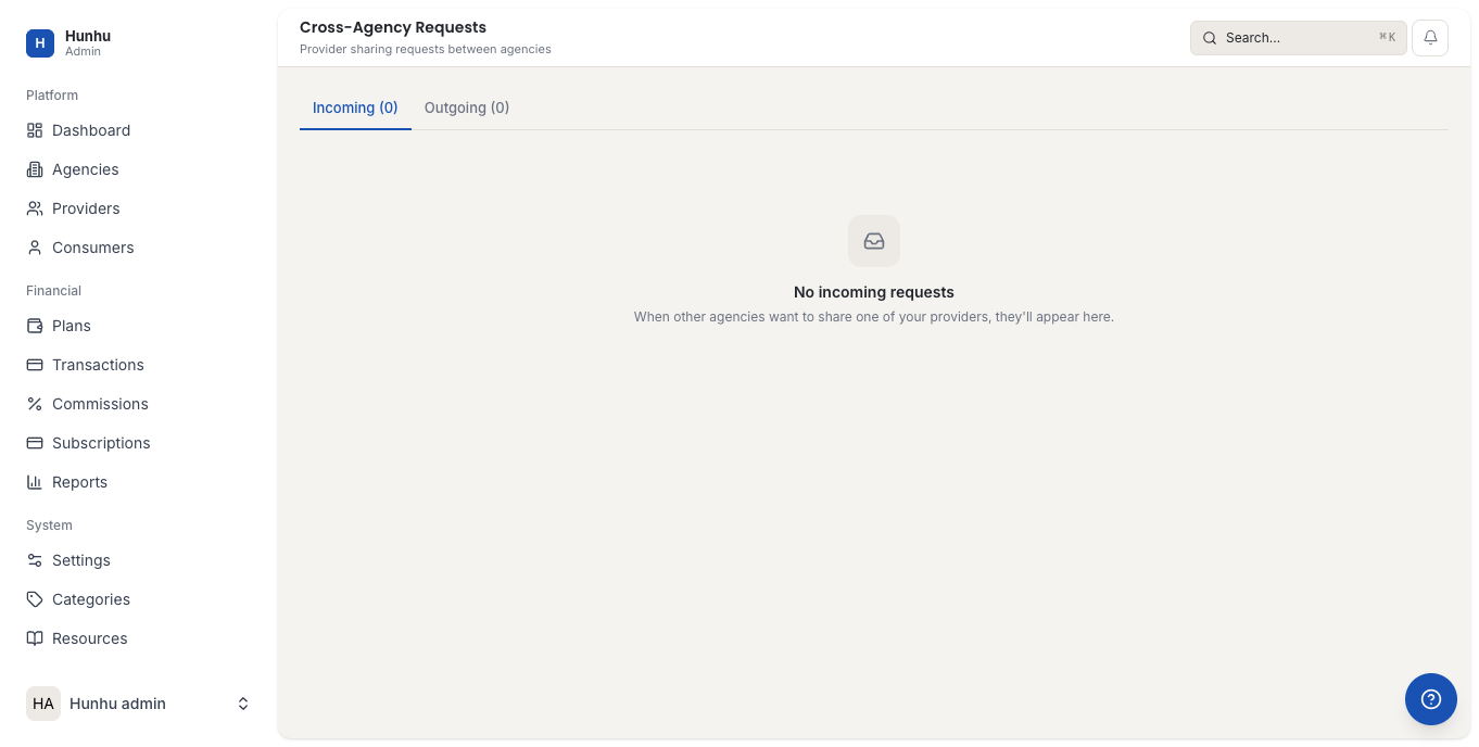 Agency cross-agency provider requests