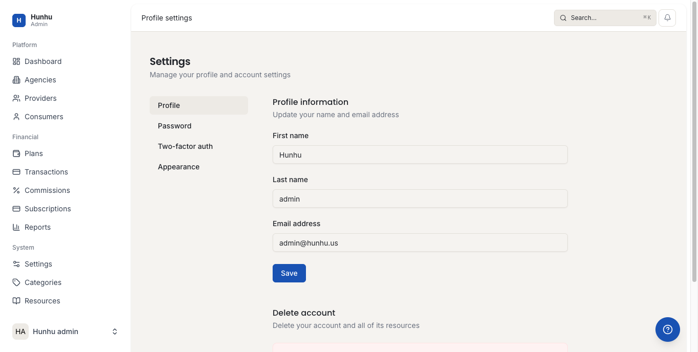 Consumer Profile Settings