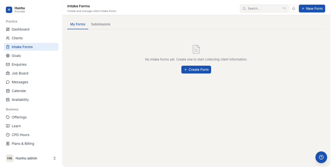 Intake Forms page