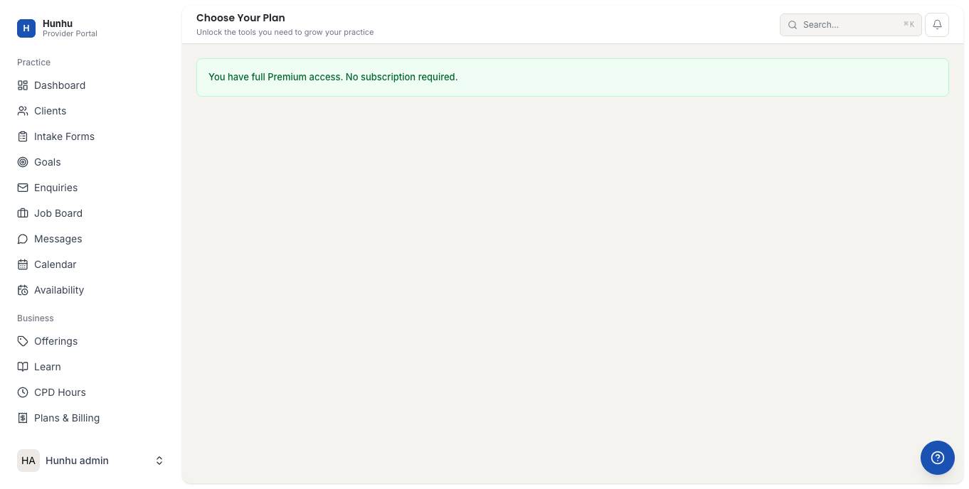 Provider Subscription page