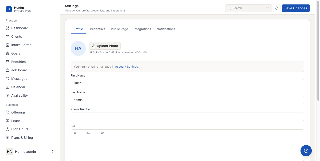 Provider Credentials tab