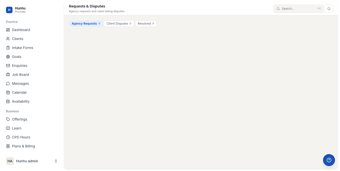 Provider Disputes page