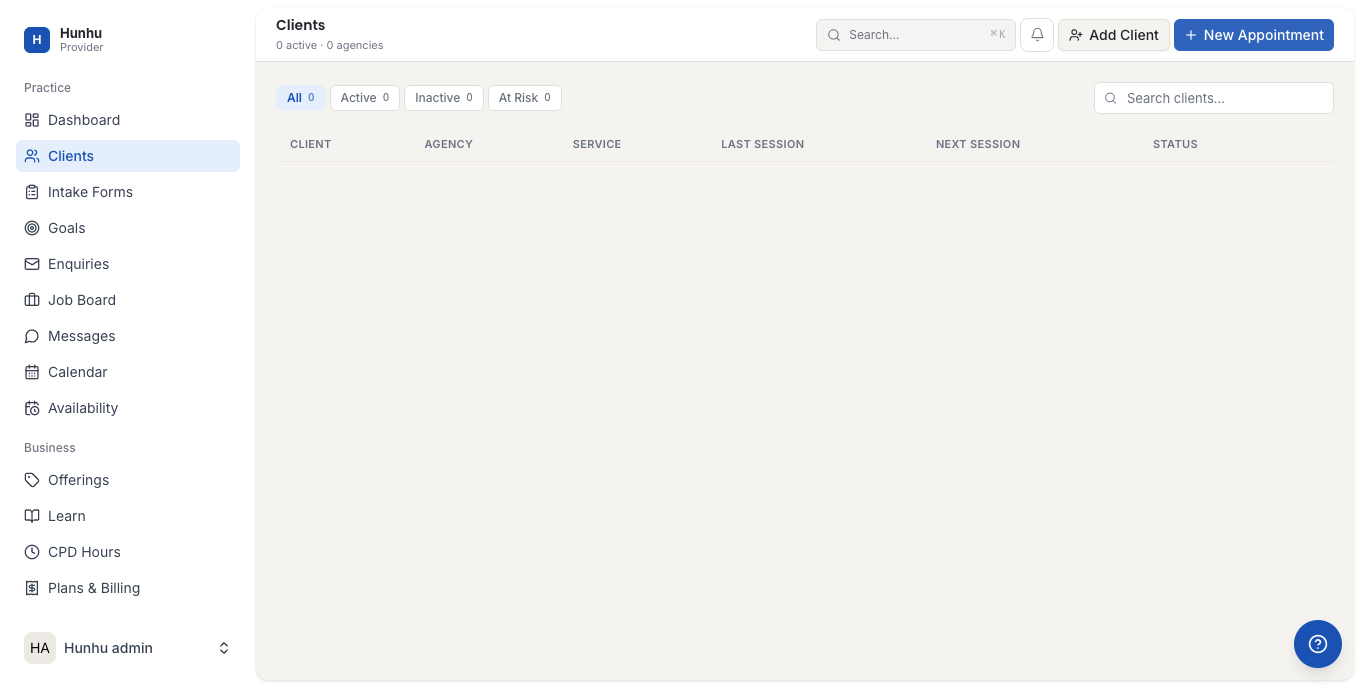 Provider client list with tabs