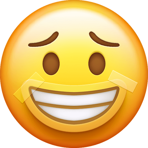 Harold avatar: Sad emoji with a smile mask on a face