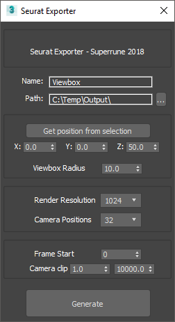 3ds Max Seurat Exporter window