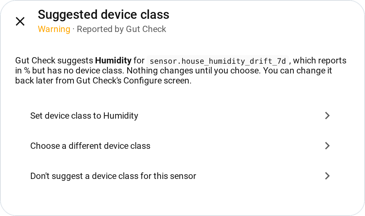 Device class card, opened