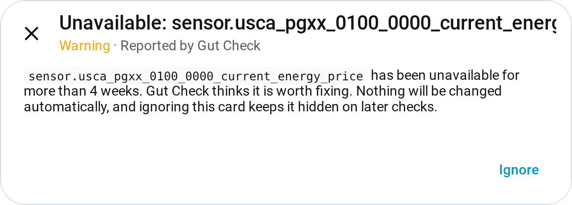Unavailable entity card, opened