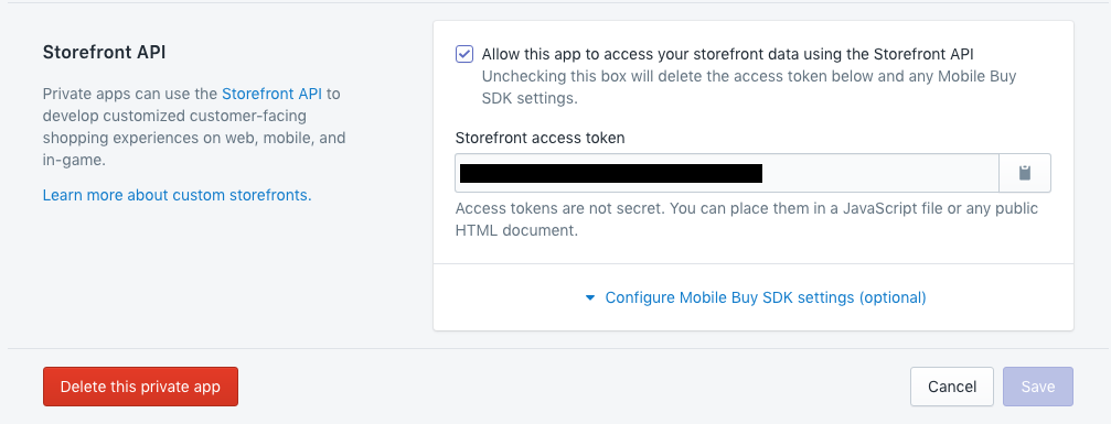 Screenshot showing a visual reference for the storefront token