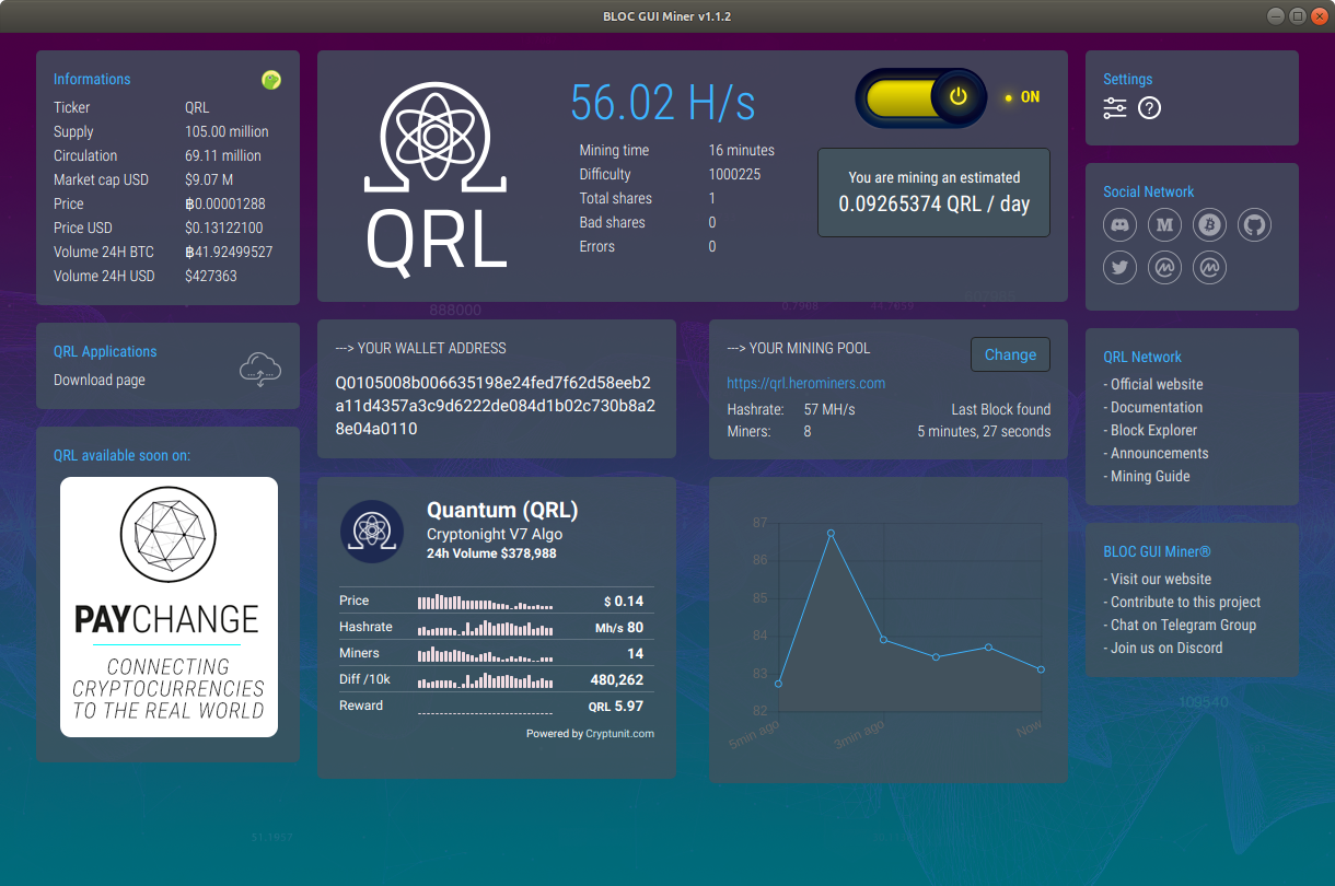 BLOC GUI Miner Mining QRL