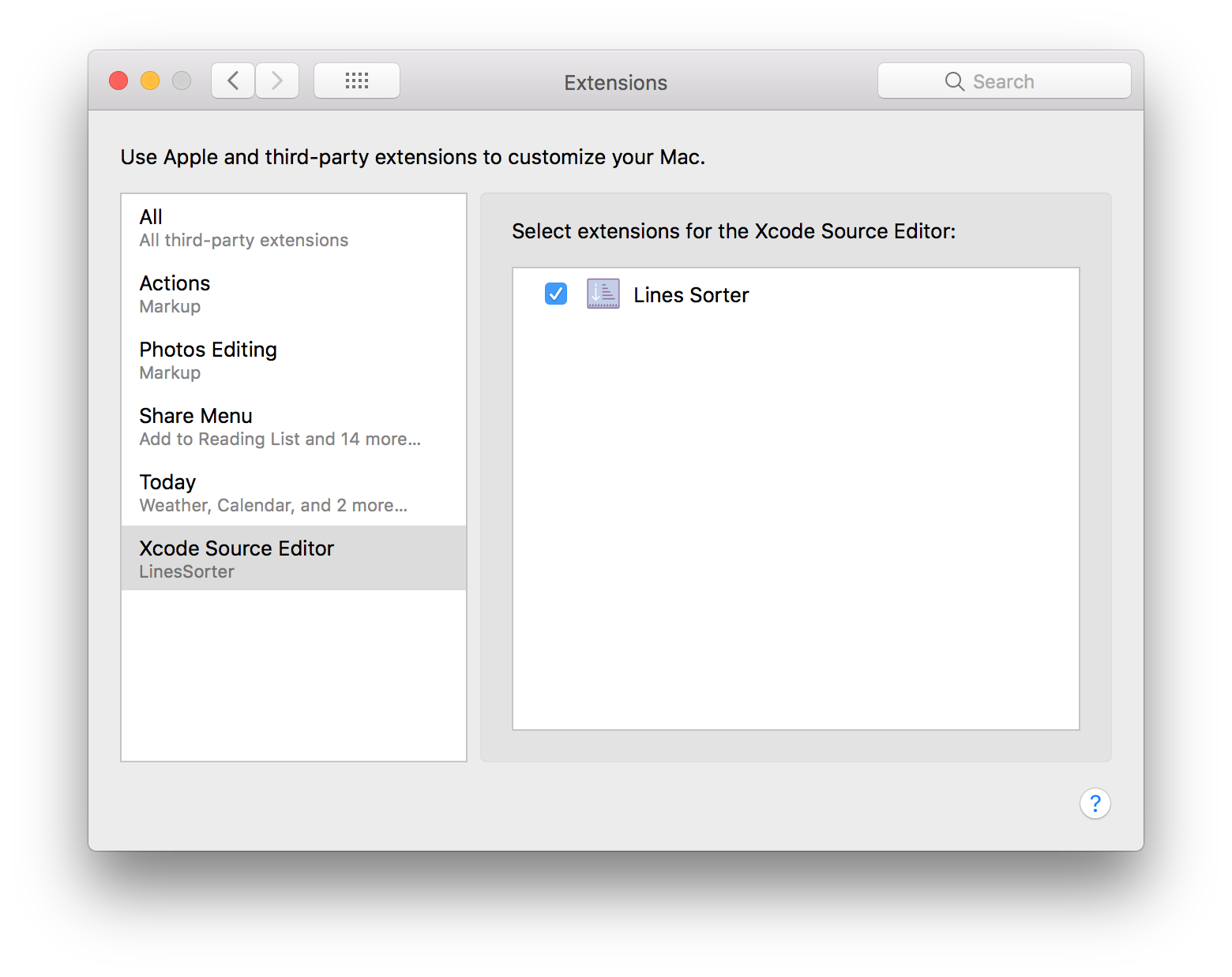 Lines Sorter Xcode Extension - Installation