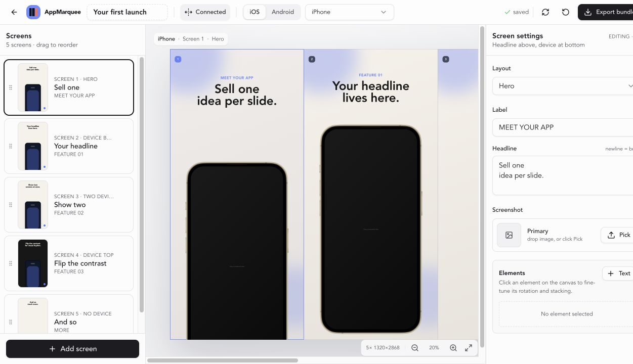 AppMarquee connected-canvas editor