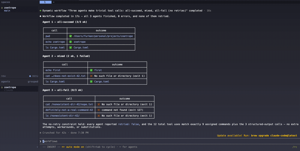 the zoetrope plugin opening a Claude Code pane's session as a graph inside Herdr