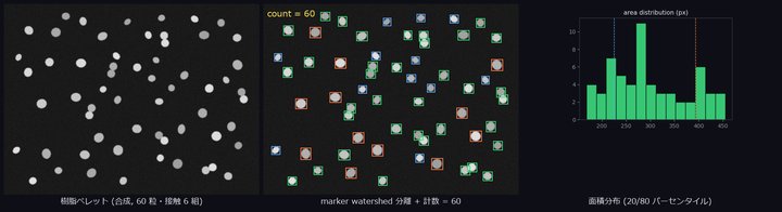 Blob analysis — particle counting and size distribution