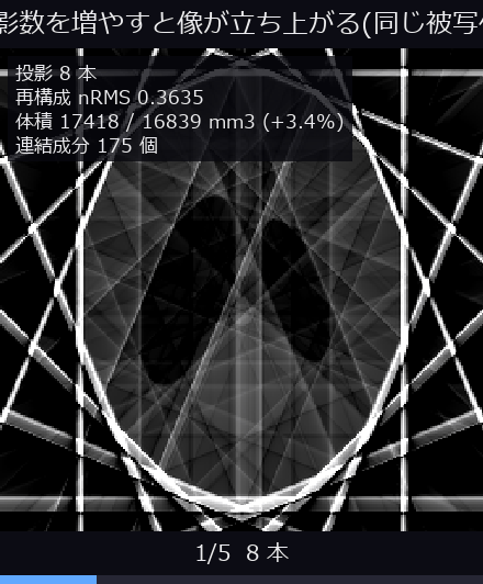 投影数を増やすと像が立ち上がる