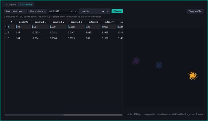 3D Feature Inspection — per-cluster features + viewer highlight