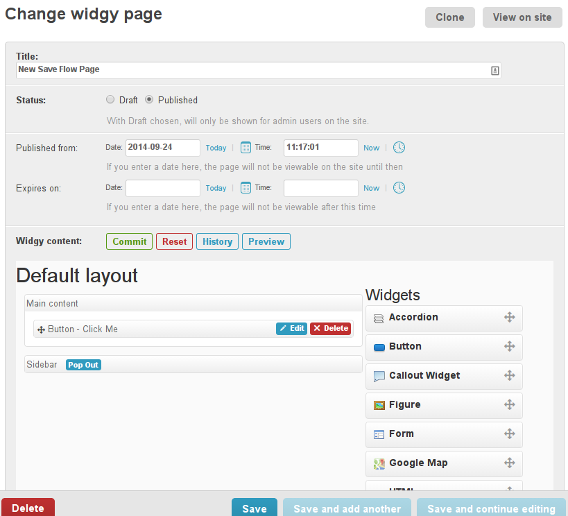 Widgy Page Admin Old Save Flow