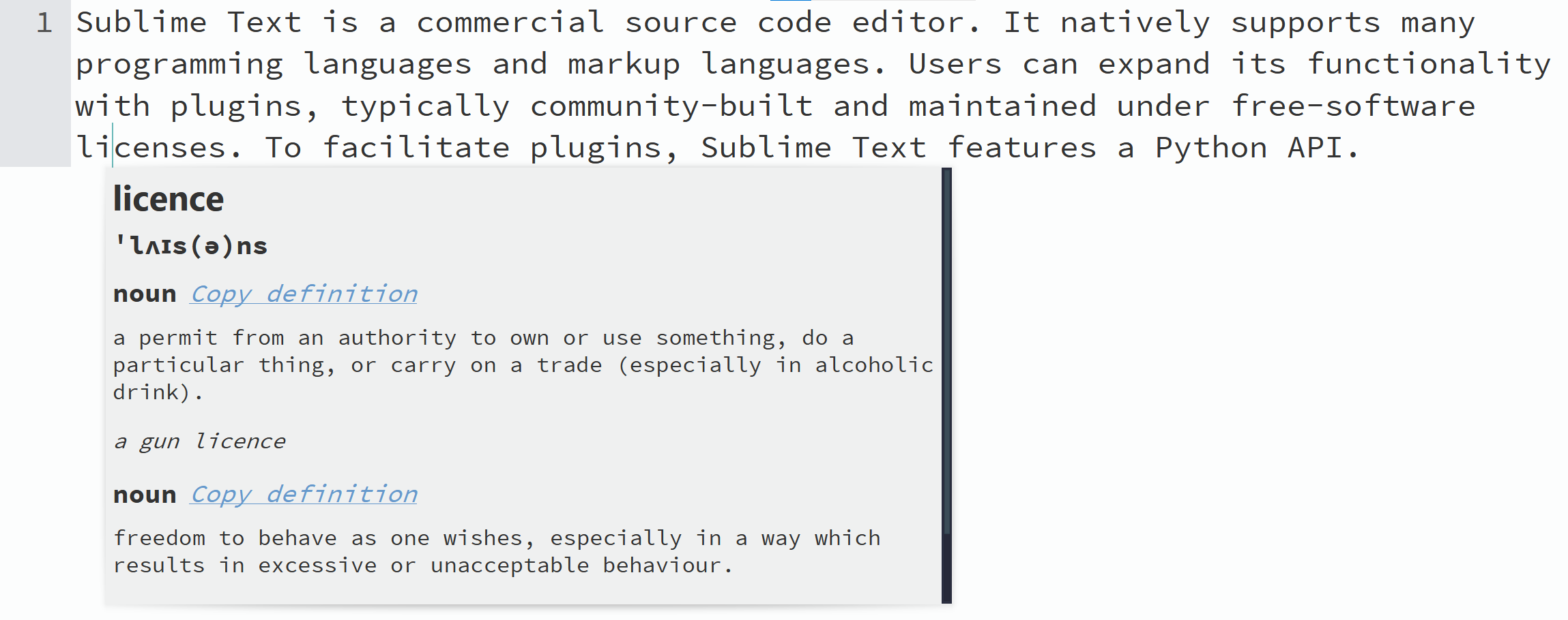 Dictionary in light color scheme