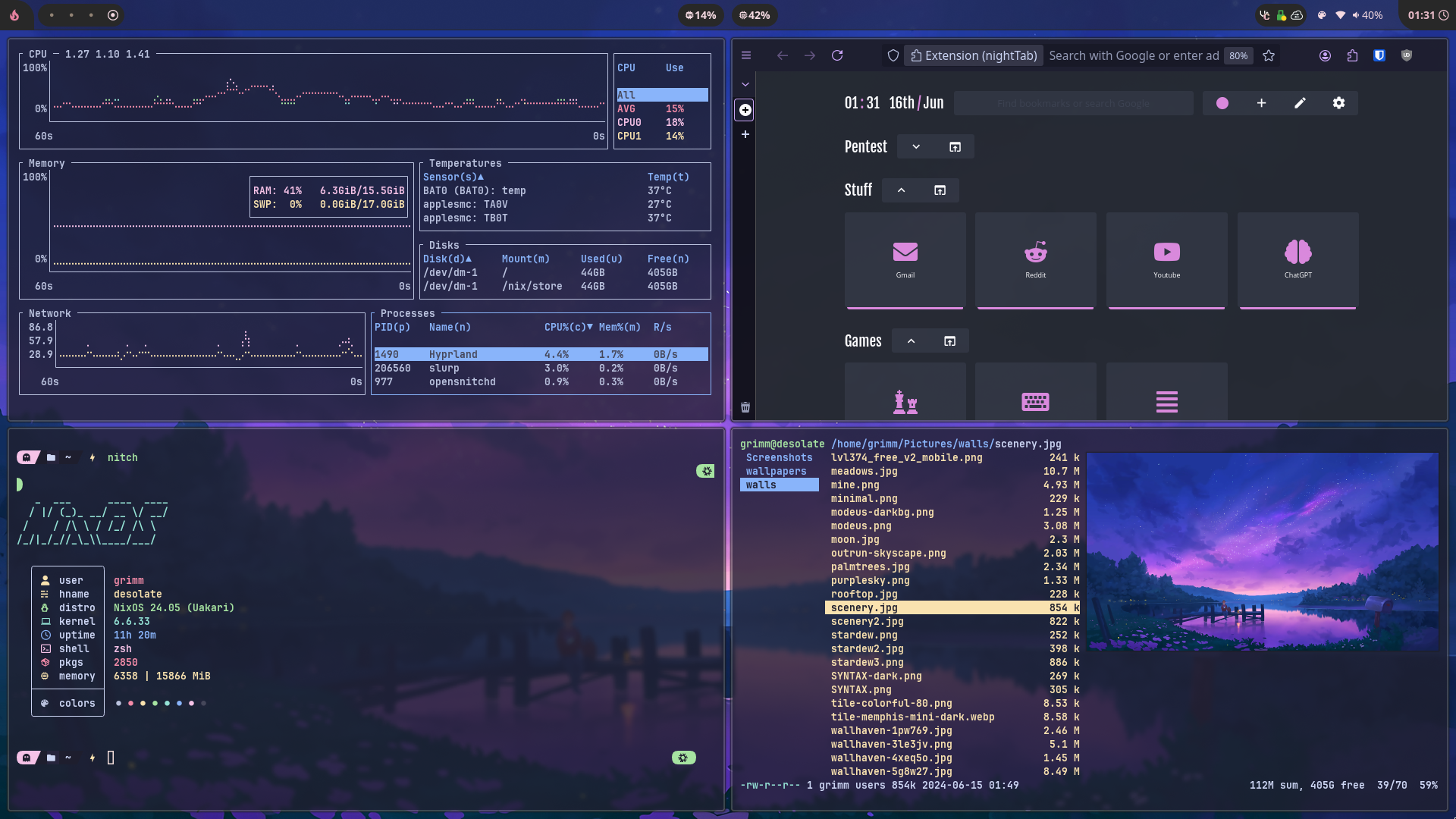 screenshot of hyprland setup