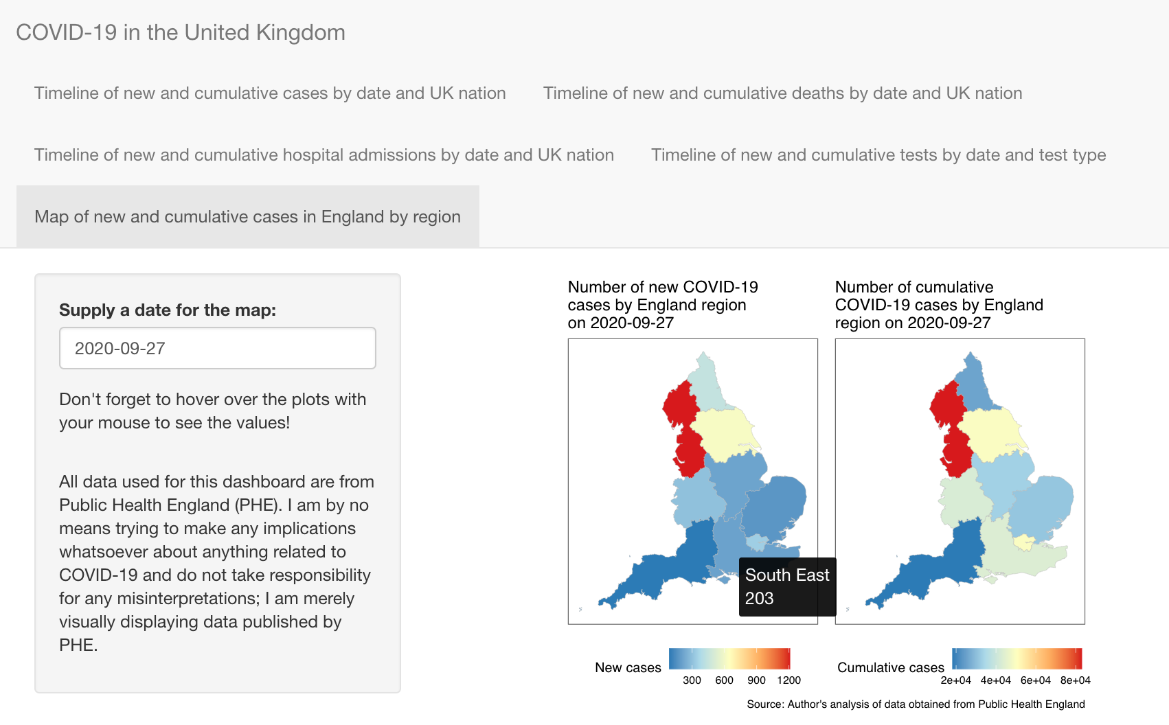 Screen shot of COVID-19 dashboard