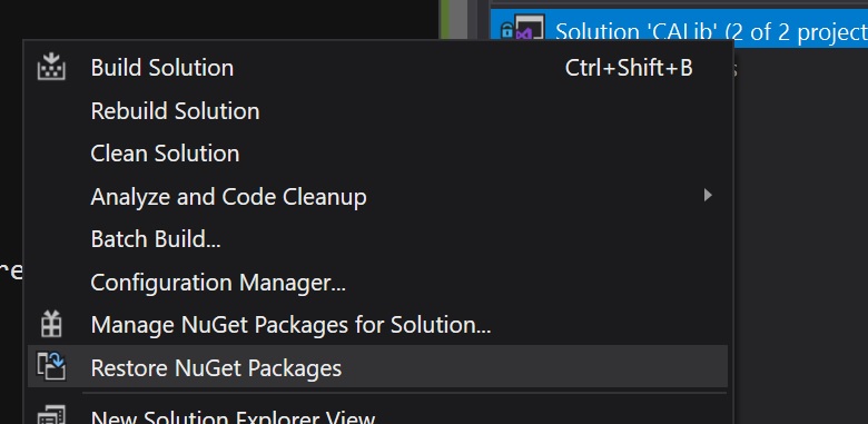 restore nuget packages for the solution