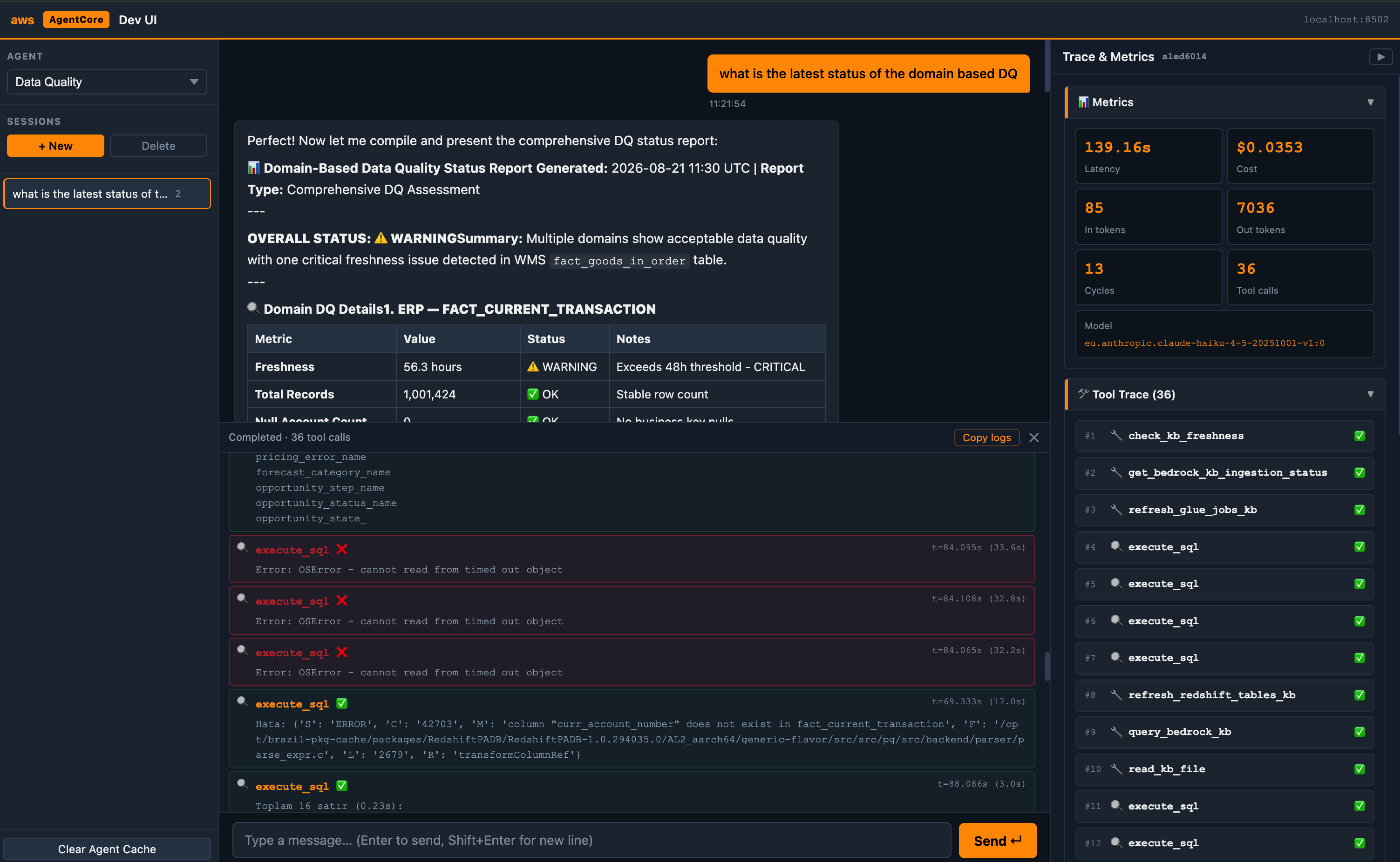 Live tool logs