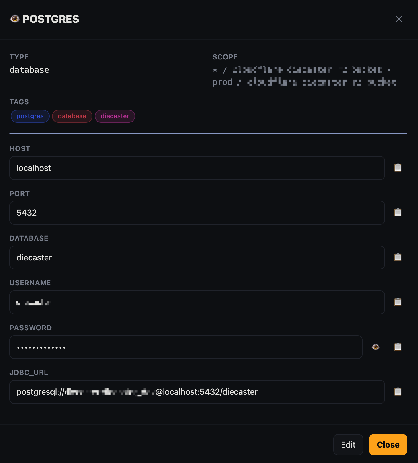 Database secret form