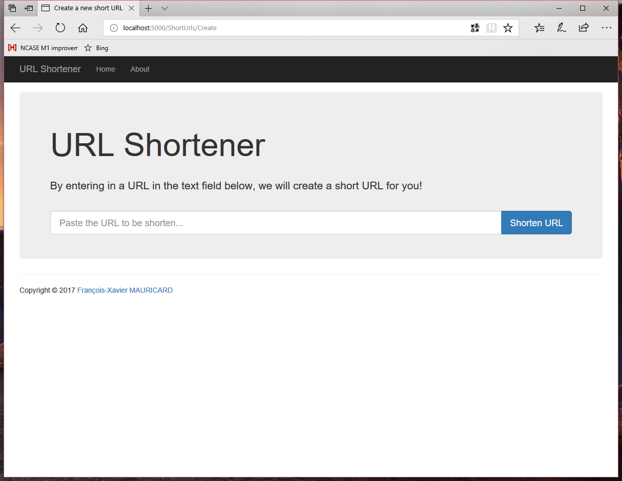 Screenshot of the ASP.NET Core MVC URL Shortener web application