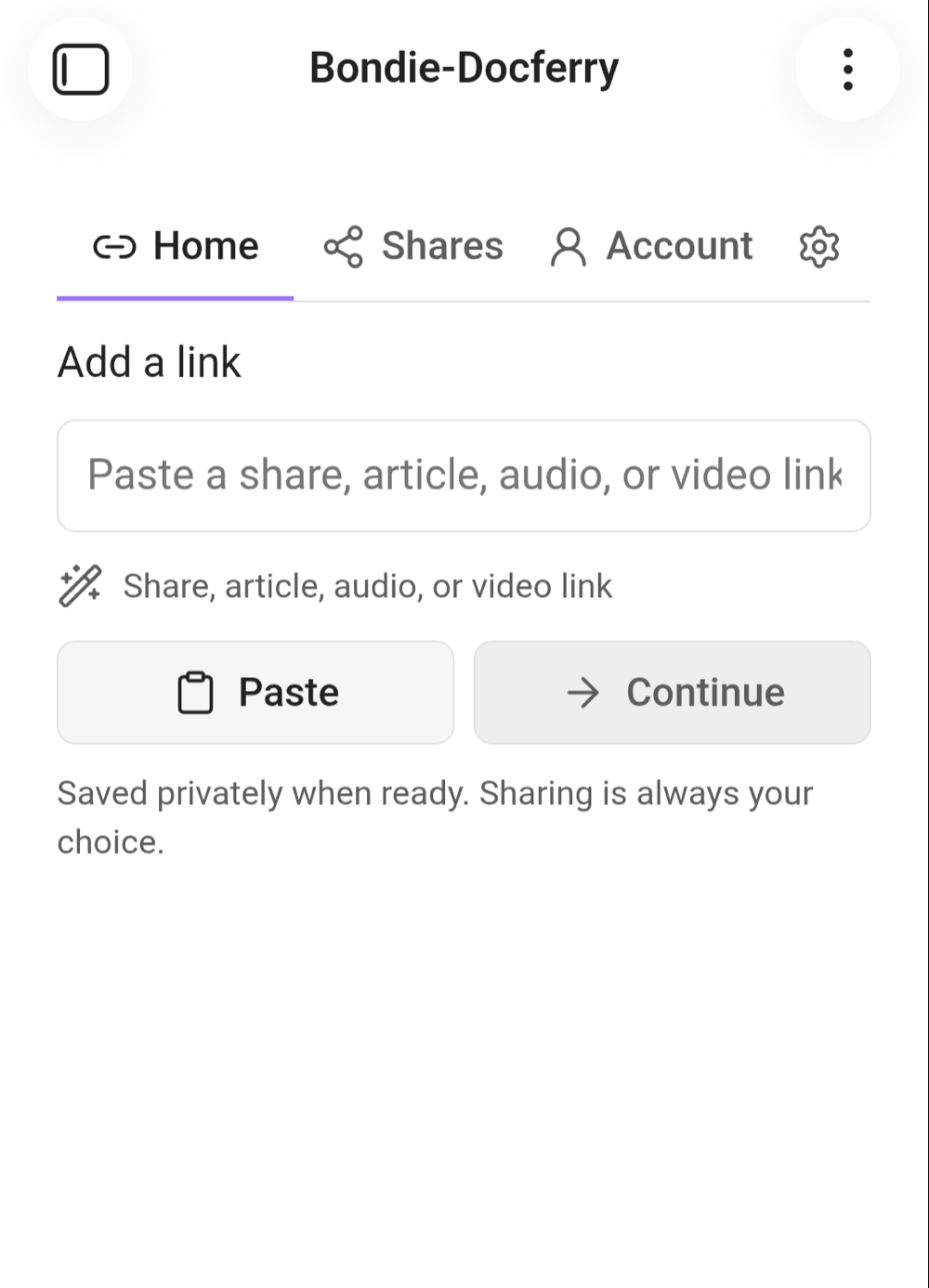 One link field on the MediaFerry Home view