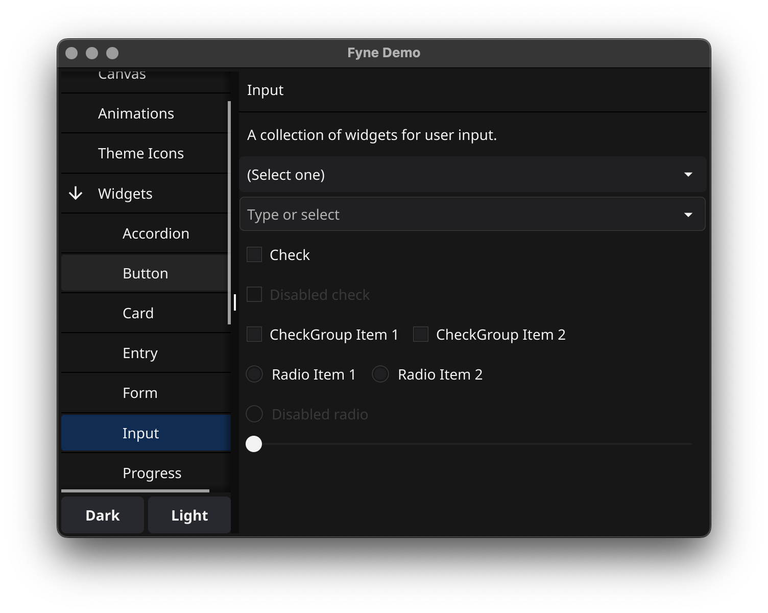 Fyne demo -- dark theme