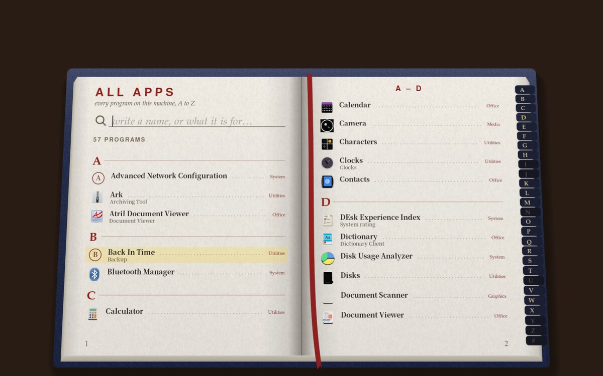 The ALL APPS book open at A to D