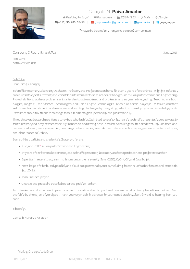 Cover Letter(Traditional)