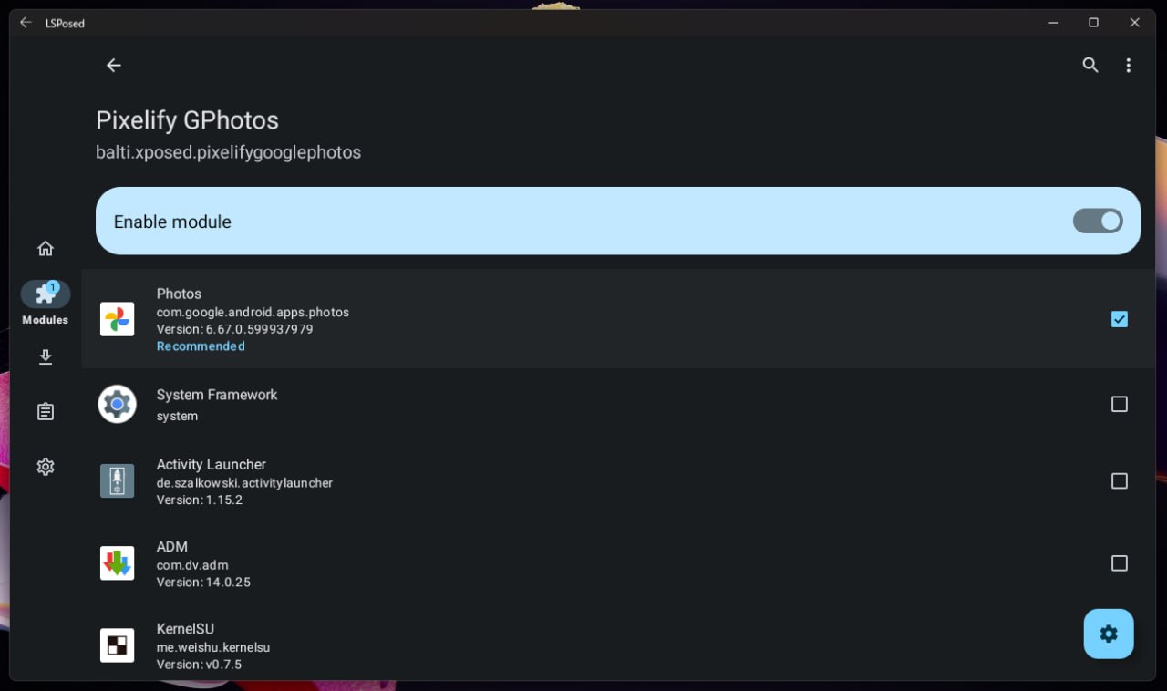 the modules page in lsposed