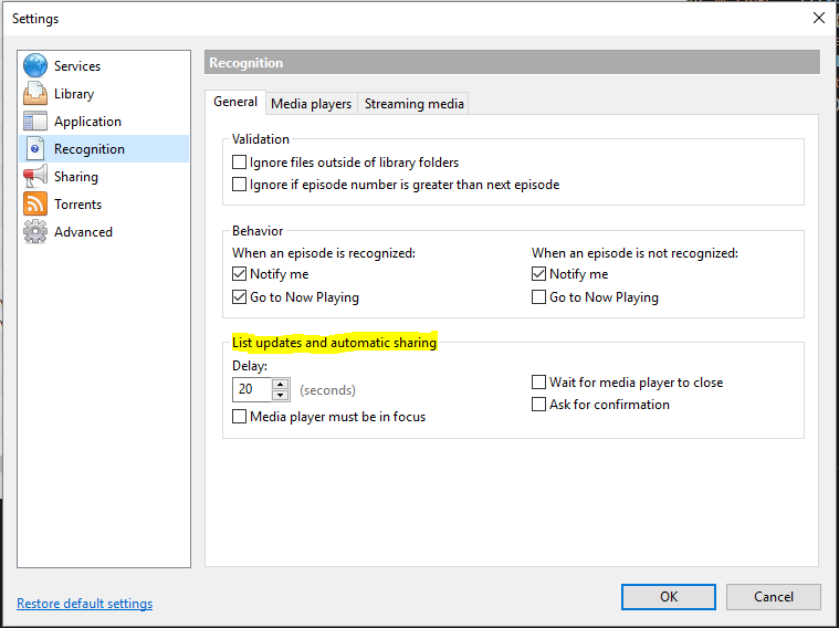 reconition config