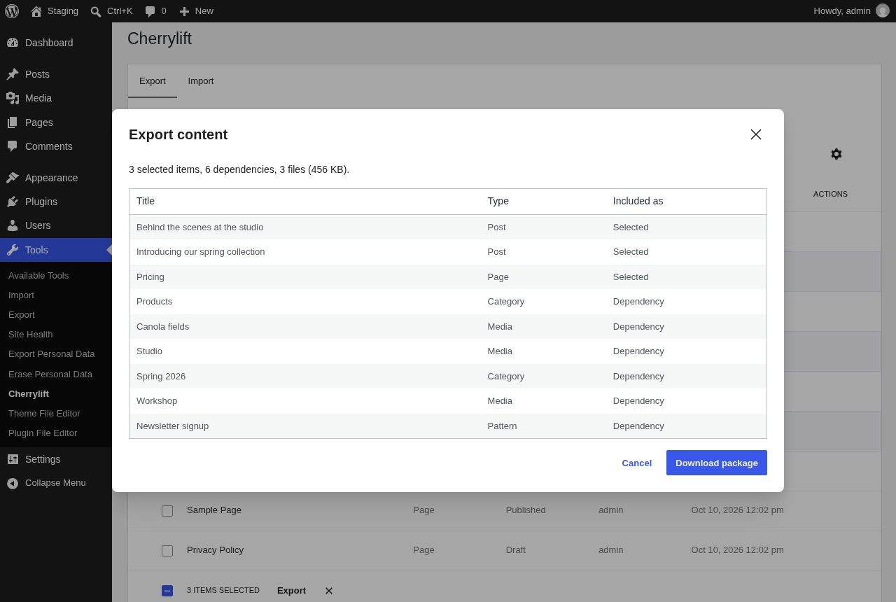 Export preview with dependencies
