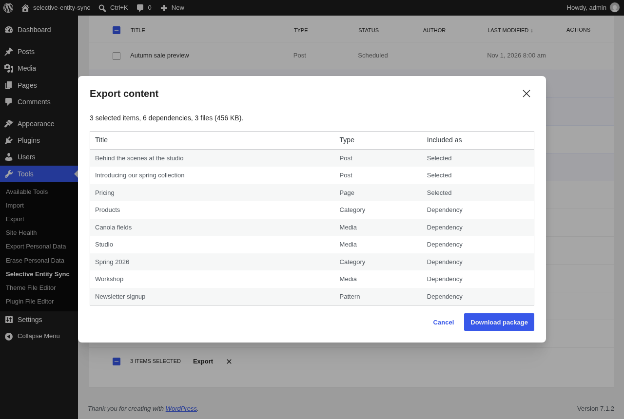 Export preview with dependencies