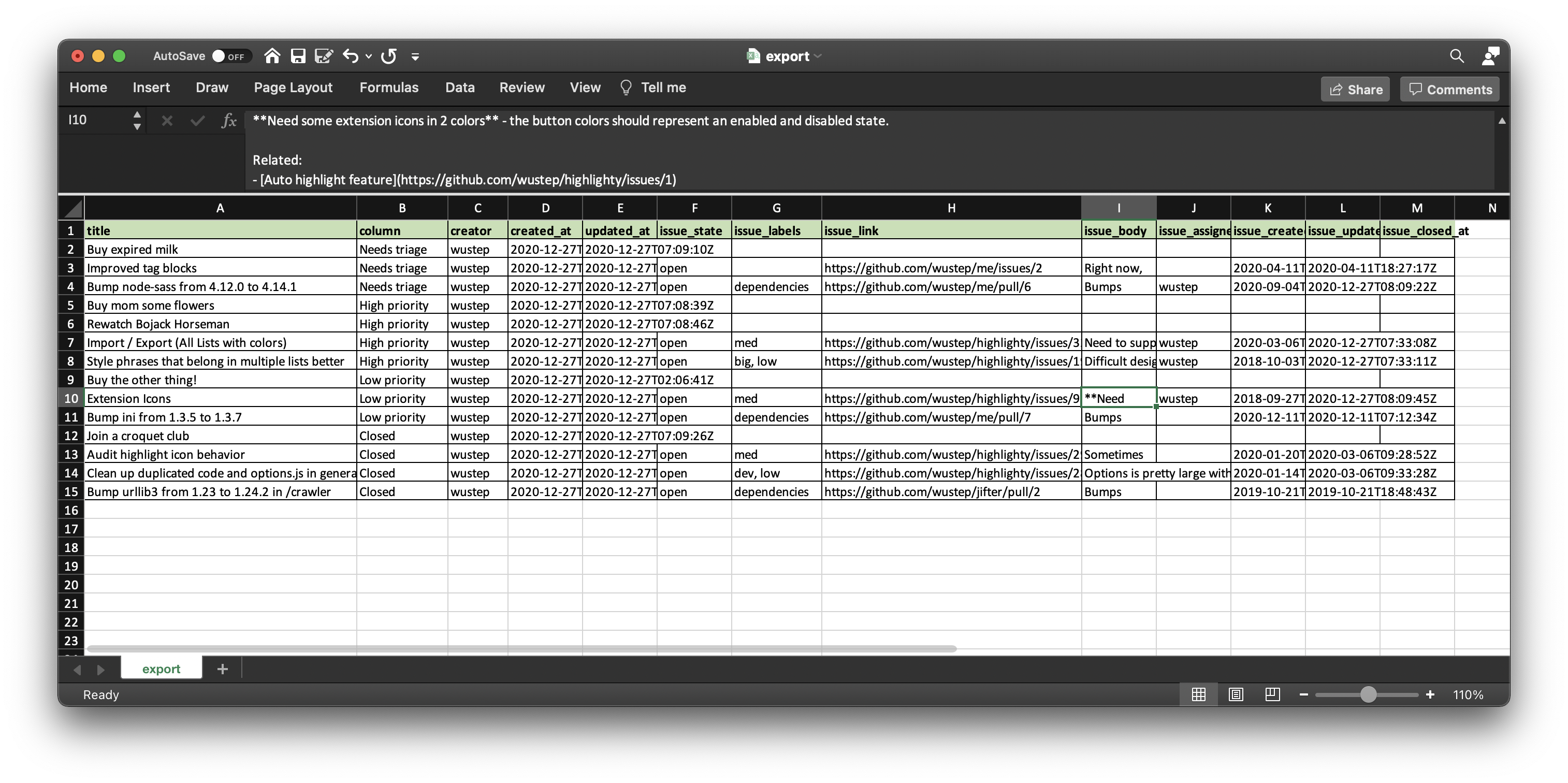 CSV output