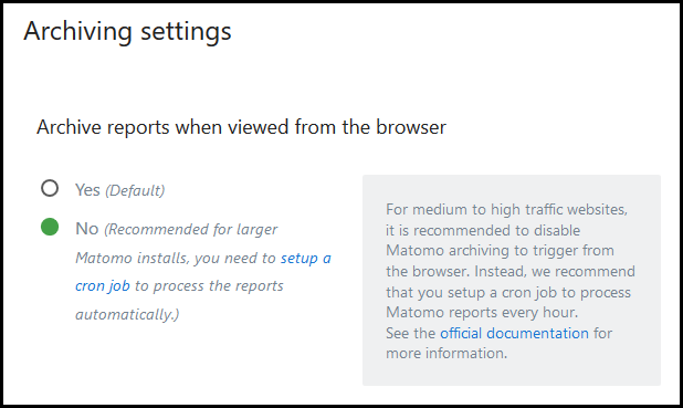 Disable Matomo archiving from browser