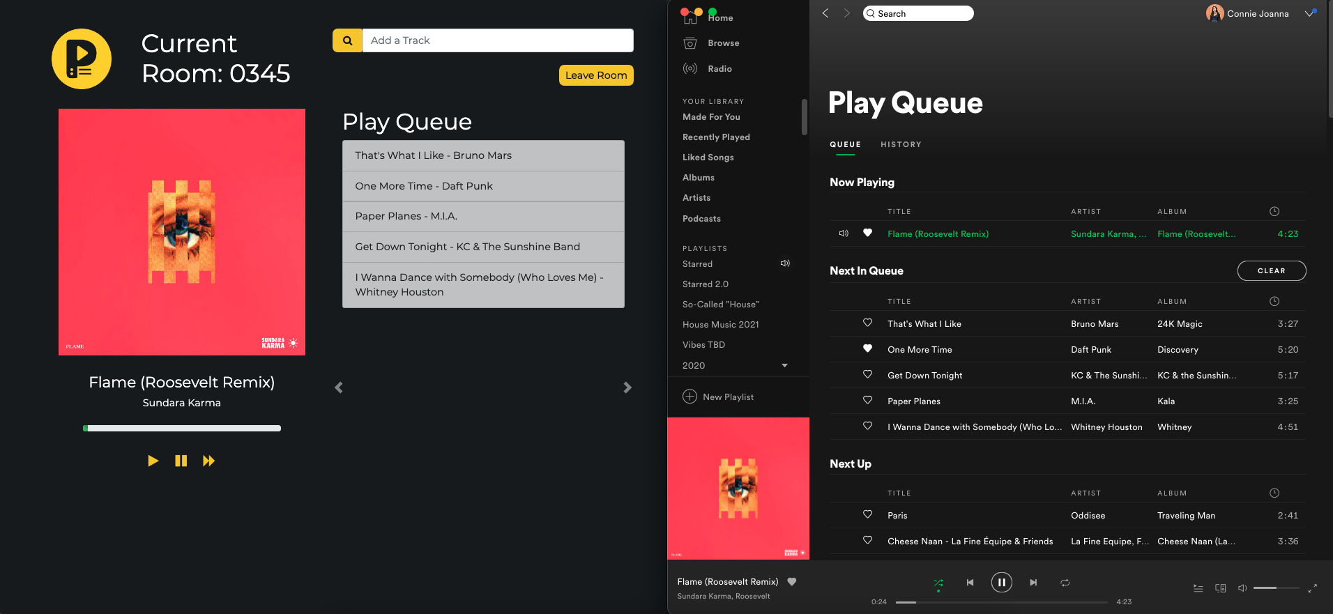 Screenshot of Playlistr UI functionality